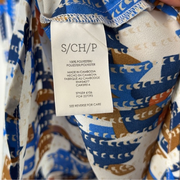 CAbi Jigsaw Top | Patterned Sleeveless Blouse | Blue, Brown, White Spring 6106 - Picture 7 of 13